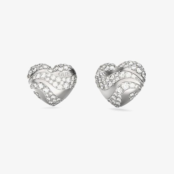 Guess In My Heart Crystal Heart Wave Stud Earrings UBE04504RH