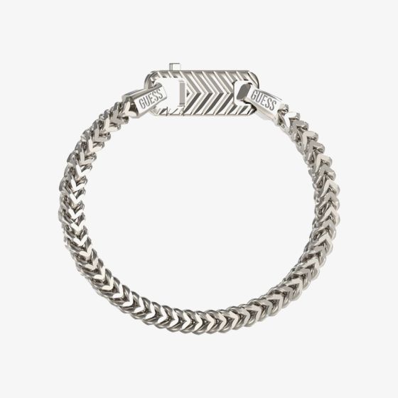 Guess Pitstop Silver Tone Textured Chain Bracelet UMB04438STL