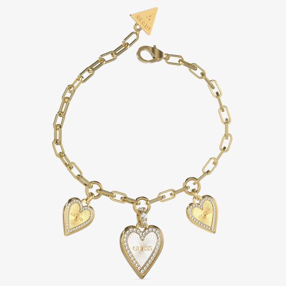 Guess Love Me Tender Three Heart Crystal Charm Bracelet UBB03235YGRHS