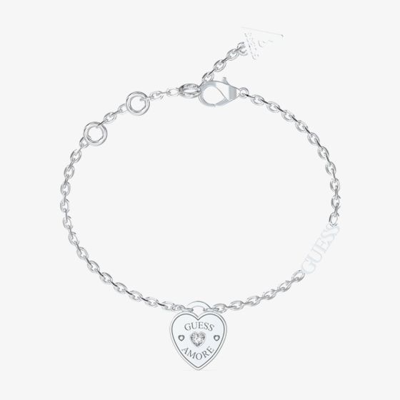 Guess Amore Silver Heart Charm Bracelet UBB05057RHL