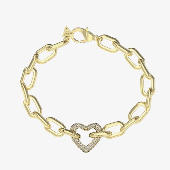 Guess Beloved Gold Crystal Heart Link Bracelet UBB05016YGL