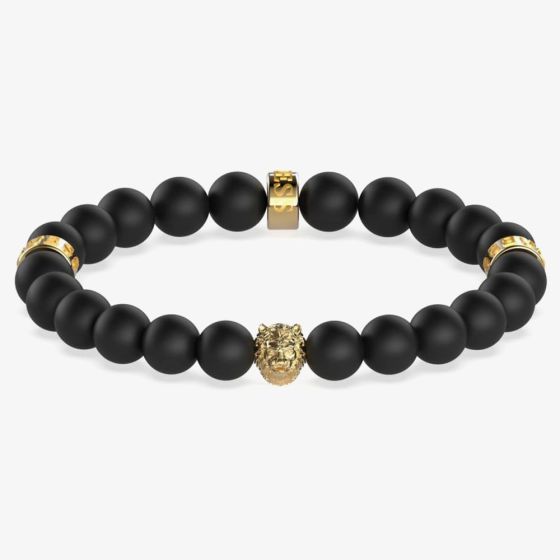 Guess Lion King Gold-Tone & Black Beads Bracelet UMB01303YG