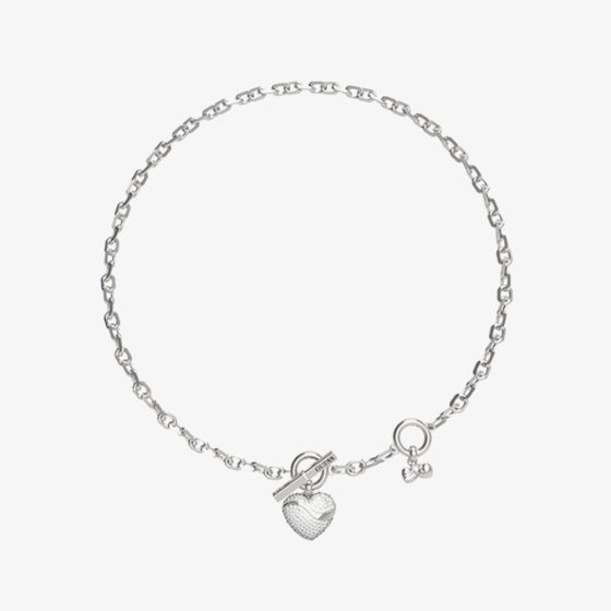 Guess In My Heart Crystal Heart Wave Charm T-Bar Necklace UBN04494RH