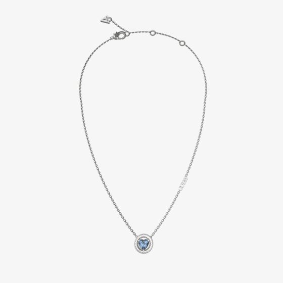 Guess Mama Non Mama Silver Tone Blue Crystal Heart Halo Necklace UBN04667RHLS