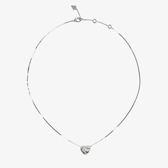 Guess In My Heart Silver Tone Crystal Wave Heart Snake Chain Necklace UBN04501RH