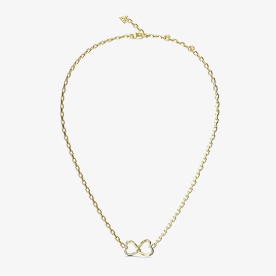 Guess Mon Amour Gold Tone Crystal Two Heart Link Necklace UBN04616YG