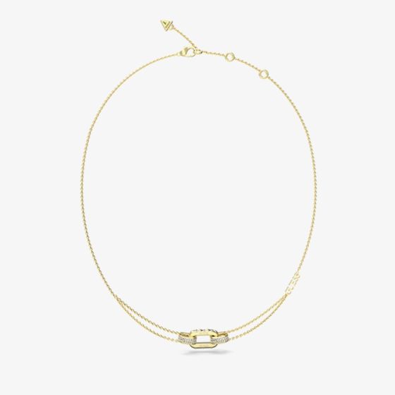 Guess Stylish Gold Tone Crystal Double Link Chain Necklace UBN04580YG