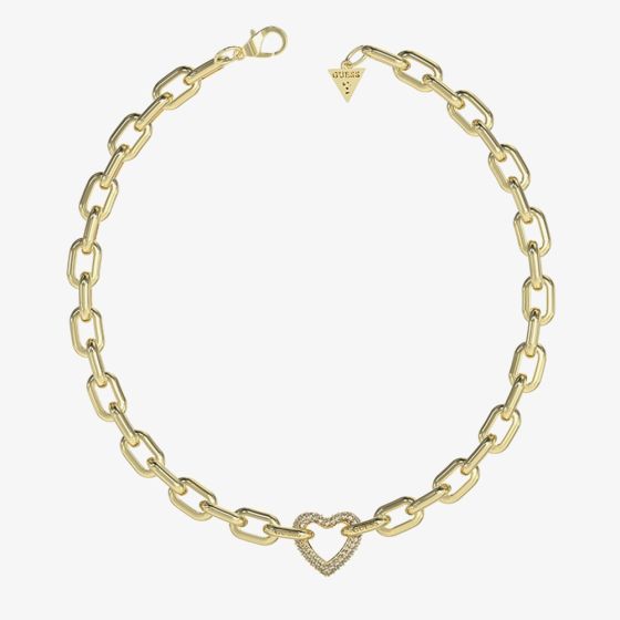 Guess Beloved Gold Tone Crystal Heart Necklace UBN05015YG