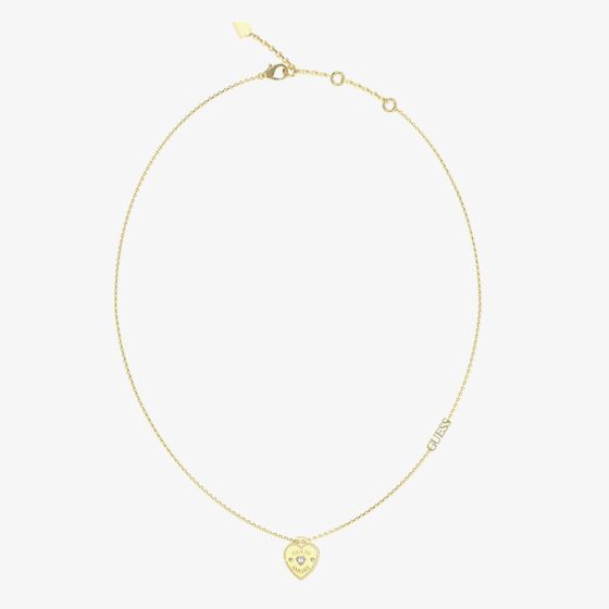 Guess Amore Gold Tone 18 Inch Crystal Heart Necklace UBN05056YG
