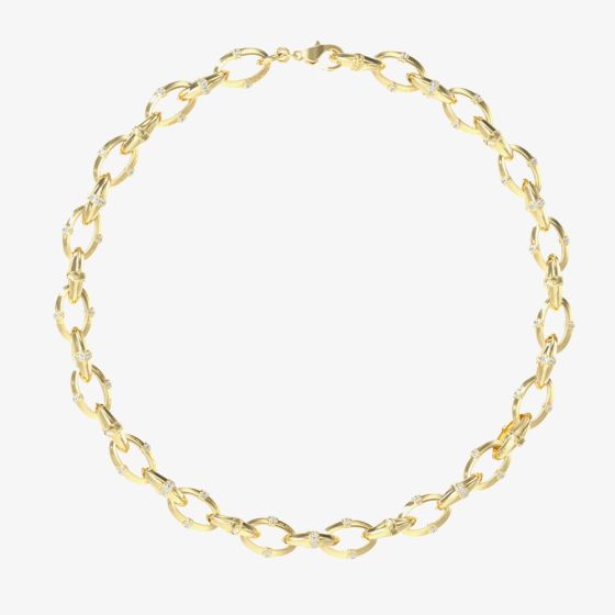 Guess Bamboo Gold Tone Crystal 18 Inch Link Necklace UBN05162YG