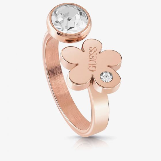 Guess Flower Garden Crystal Rose Plated Ring UBR78024 