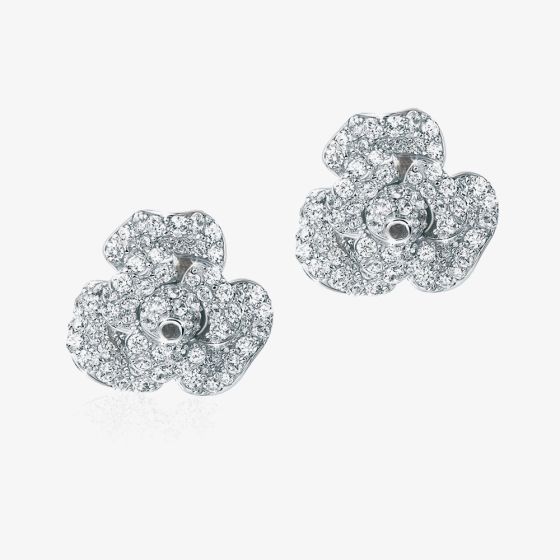 Fei Liu Peony Rhodium Plated Plated Cubic Zirconia Flower Stud Earrings PEO-925R-203-CZ00