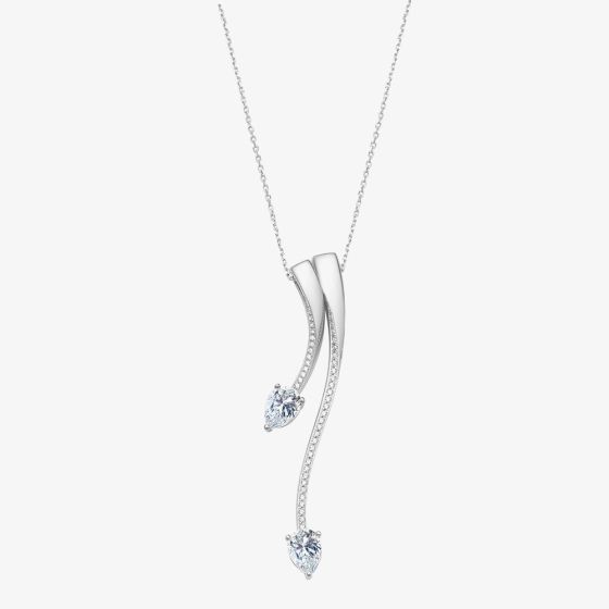 Fei Liu Sterling Silver Cubic Zirconia Two Shooting Stars Pendant Necklace STR-925R-303-CZ00