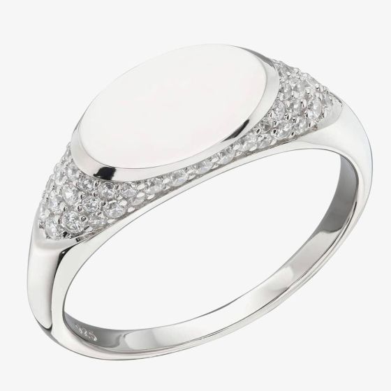 Fiorelli Silver Oval Cubic Zirconia Signet Ring R3798C