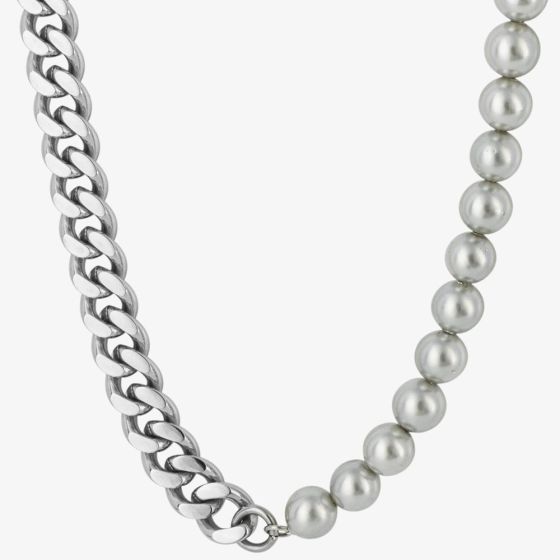 Fred Bennett Everyday Unity Stainless-Steel & Grey Shell Pearl Necklace N4562