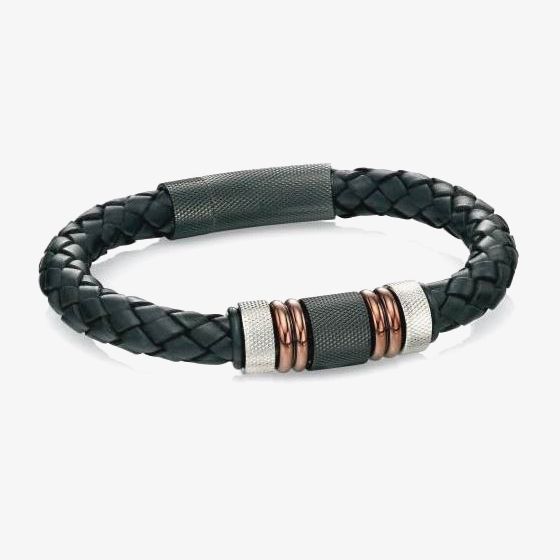 Fred Bennett Multi-colour Stainless Steel Beaded Black Leather Bracelet B4377