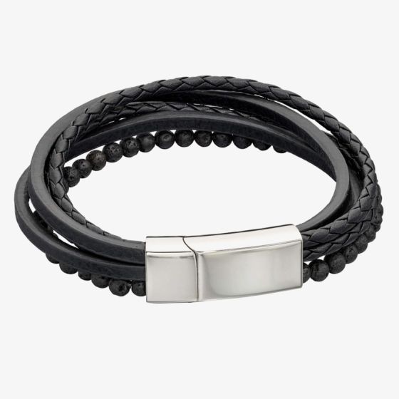 Fred Bennett Reborn Recycled Leather & Lava Beads Multi Row Bracelet B5318