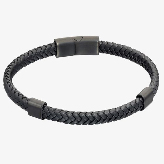 Fred Bennett Reborn Recycled Black Plaited Leather Bracelet B5322