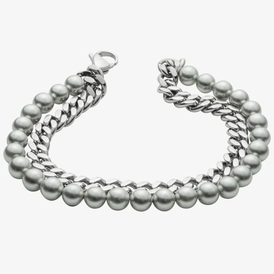 Fred Bennett Everyday Unity Stainless-Steel & Grey Shell Pearl Two Row Bracelet B5440