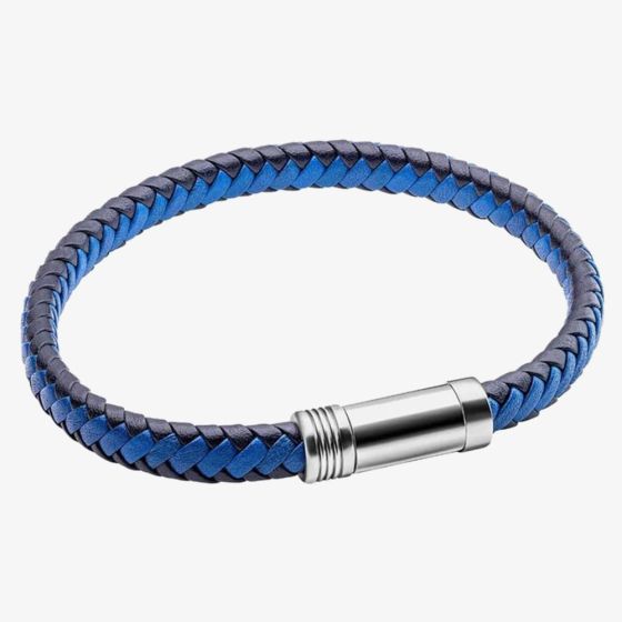 Fred Bennett Blue Leather & Stainless Steel Braided Bracelet B5275
