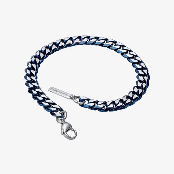 Fred Bennett Blue Tone Stainless Steel Flat Curb Chain Bracelet B5568L