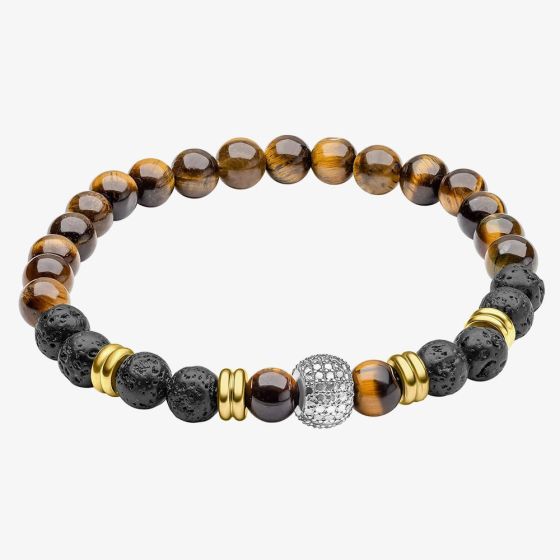 Fred Bennett Smaller Fit Tigers Eye Lava Stone Bracelet B5622