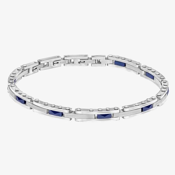 Fred Bennett Stainless Steel Blue Ceramic Link Bracelet B5631