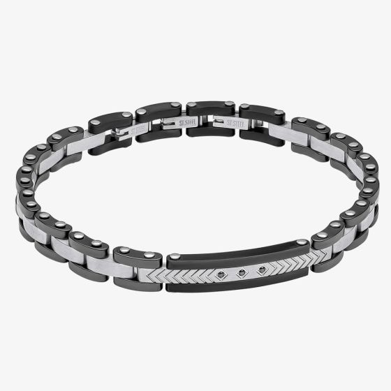 Fred Bennett Stainless Steel Black Ceramic Link Bracelet B5630