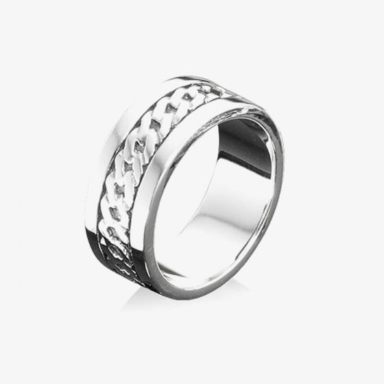 Fred Bennett Sterling Silver Ribbed Detail Band Ring R3046 