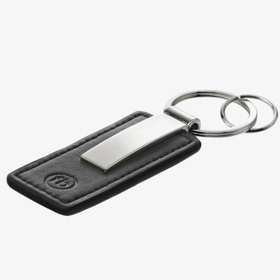 Fred Bennett Stainless Steel Black Leather Logo Embossed Key Ring Y2625