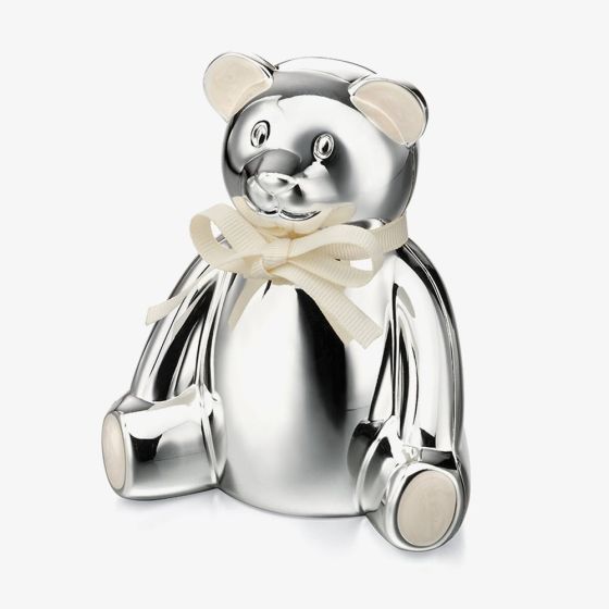 D For Diamond Silver Plated Teddy Bear Money Box Y413