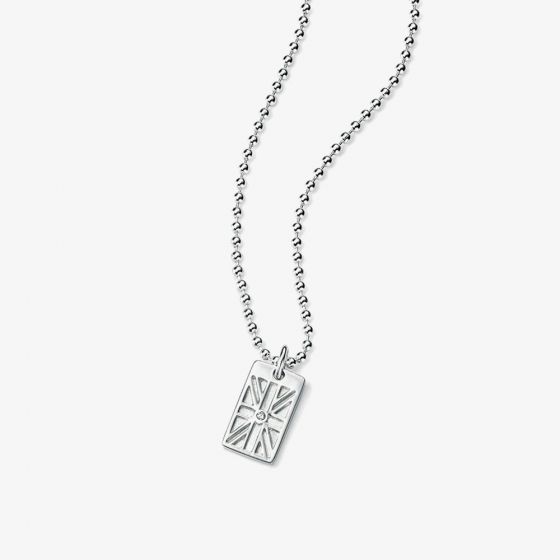 D For Diamond Sterling Silver Diamond Union Jack Dog Tag N3680