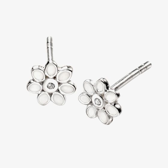 D For Diamond White Enamel Flower Stud Earrings E4122