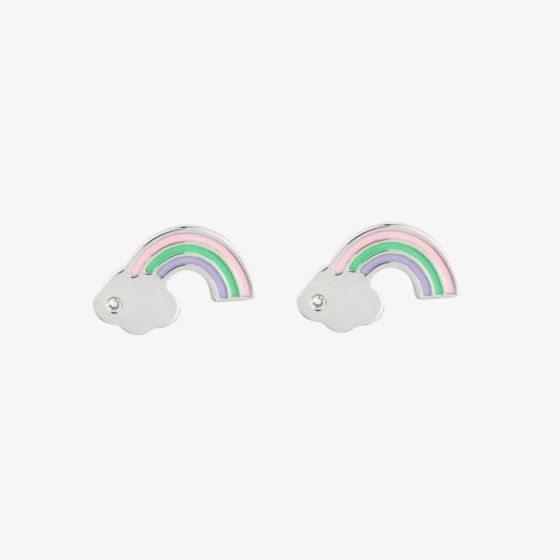 D For Diamond Silver Enamel Rainbow Stud Earrings E6157