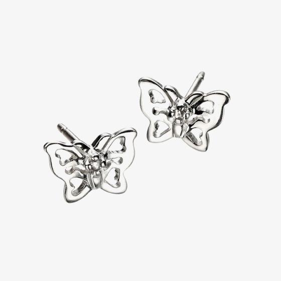 D For Diamond Silver Filigree Butterfly Stud Earrings E3910