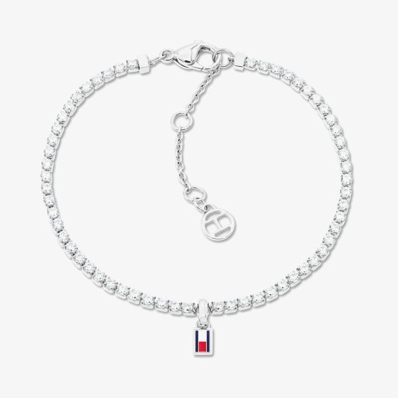 Tommy Hilfiger Stainless Steel Cubic Zirconia Logo Charm Tennis Bracelet 2781092
