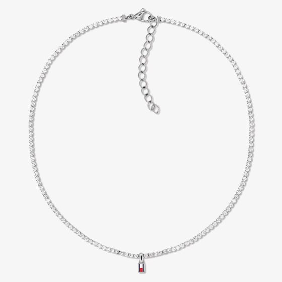 Tommy Hilfiger Stainless Steel Cubic Zirconia Logo Charm Tennis Necklace 2781094