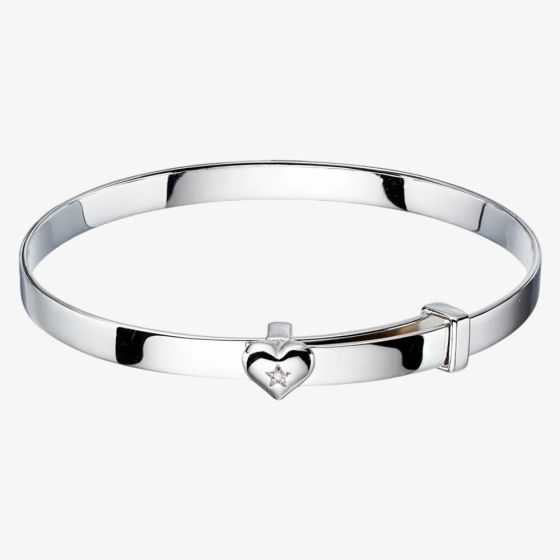 Little Star Gisele Silver Diamond Heart Baby Bangle LSB0007