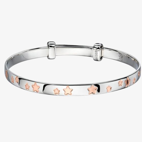 Little Star Jessica Silver & Rose Gold Plated Stars Baby Bangle LSB0131