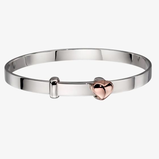 Little Star Fleur Silver & Rose Gold Plated Heart Baby Bangle LSB0212