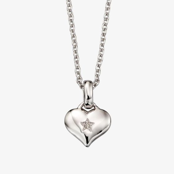 Little Star Girls Bella Silver Diamond Heart Pendant Necklace LSN0010