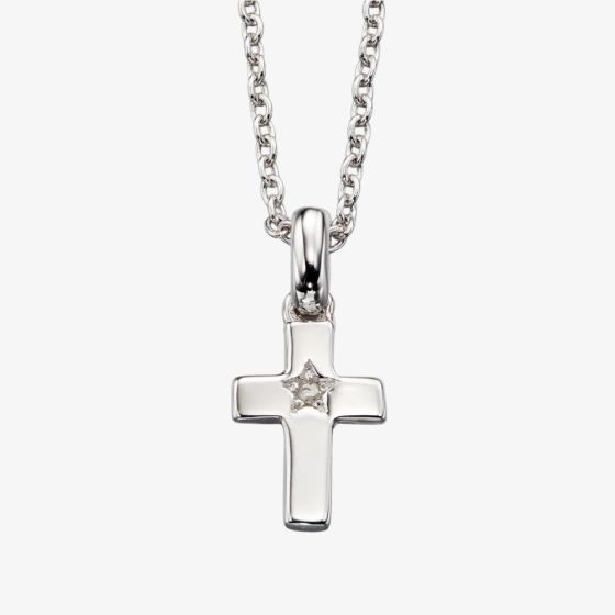 Little Star Childrens Grace Silver Diamond Cross Pendant Necklace LSN0011