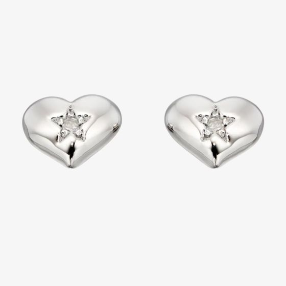 Little Star Girls Suri Silver Diamond Heart Stud Earrings LSE0031