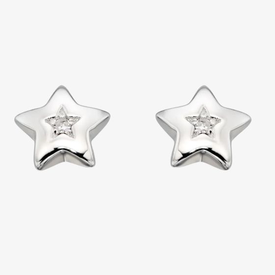 Little Star Girls Noor Silver Diamond Star Stud Earrings LSE0032