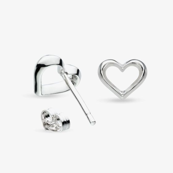 Kit Heath Love Silver Heart Fine Outline Stud Earrings 40530RP