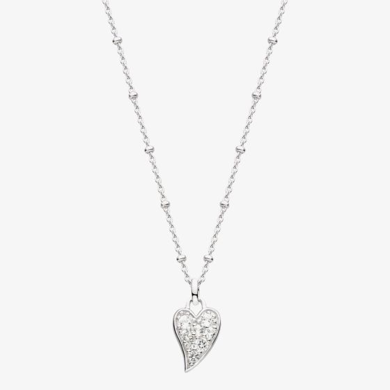 Kit Heath Desire Kiss Precious Pavé Heart 18 Inch Ball Chain Necklace 90511WT