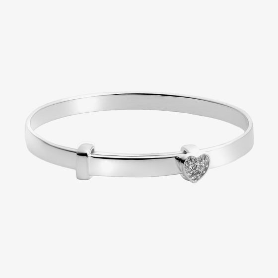 Little Star Vega Silver Diamond Pavé Heart Baby Bangle LSB0629