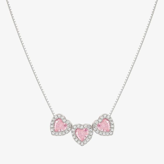 Nomination All My Love Sterling Silver Three Pink Heart Necklace 240303/002