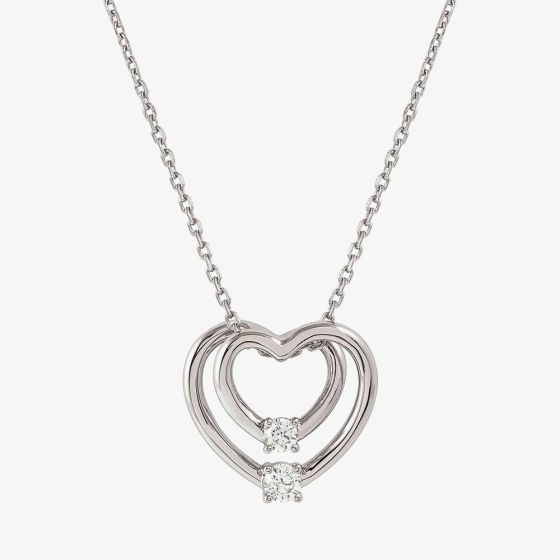 Nomination Cosmic Love White Rhodium Cubic Zirconia Large Double Heart Pendant Necklace 241708/004