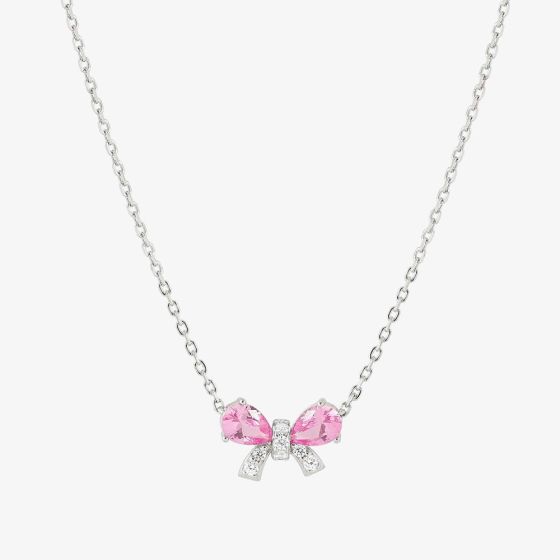 Nomination Shine Me Up Silver Pink & White Cubic Zirconia Bow Necklace 241902/009